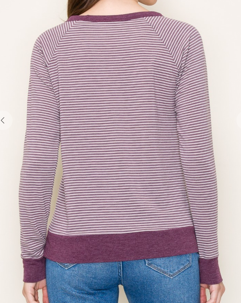 Raglan Sleeve Striped Terry PLUM