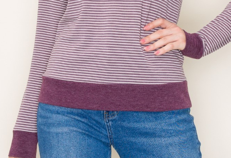 Raglan Sleeve Striped Terry PLUM