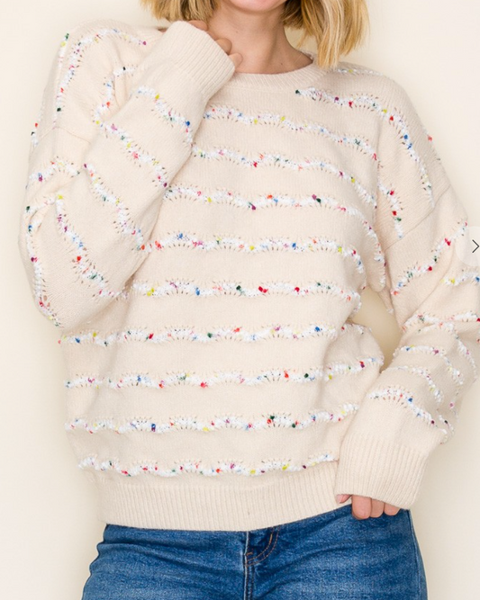 Confetti Popcorn Stripe Sweater OATMEAL