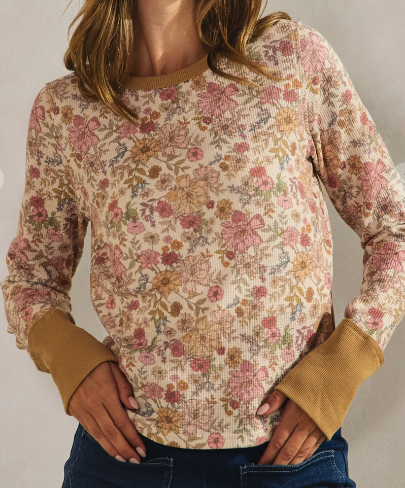 Waffle Floral Crop BEIGE