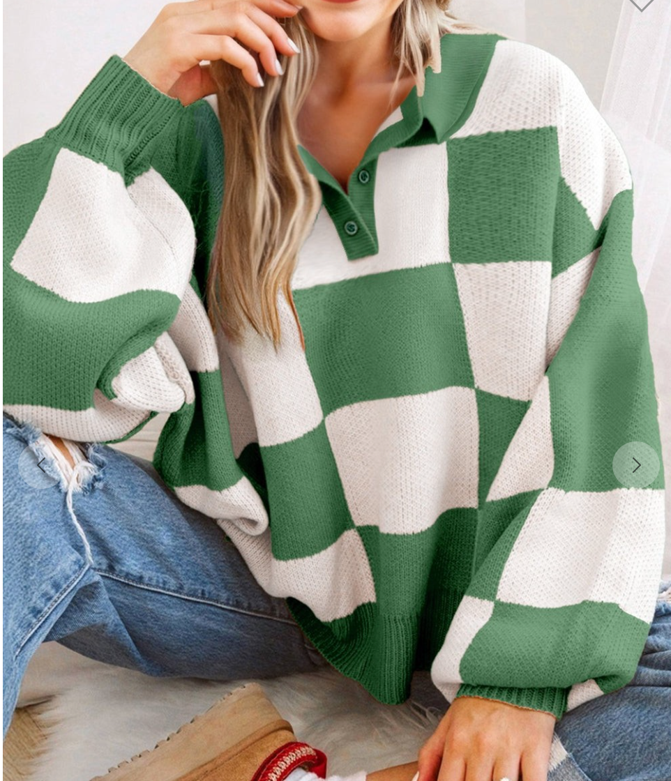 Checker Collared Sweater GREEN