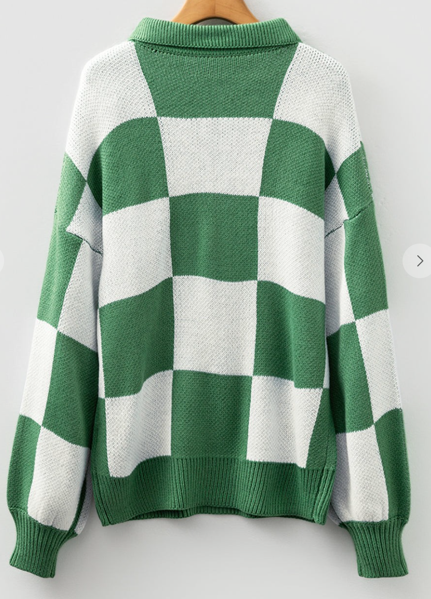 Checker Collared Sweater GREEN