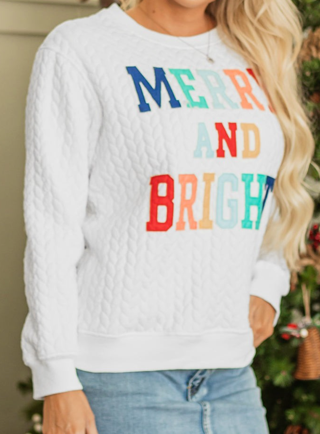 Merry & Bright Cable Sweatshirt WHITE