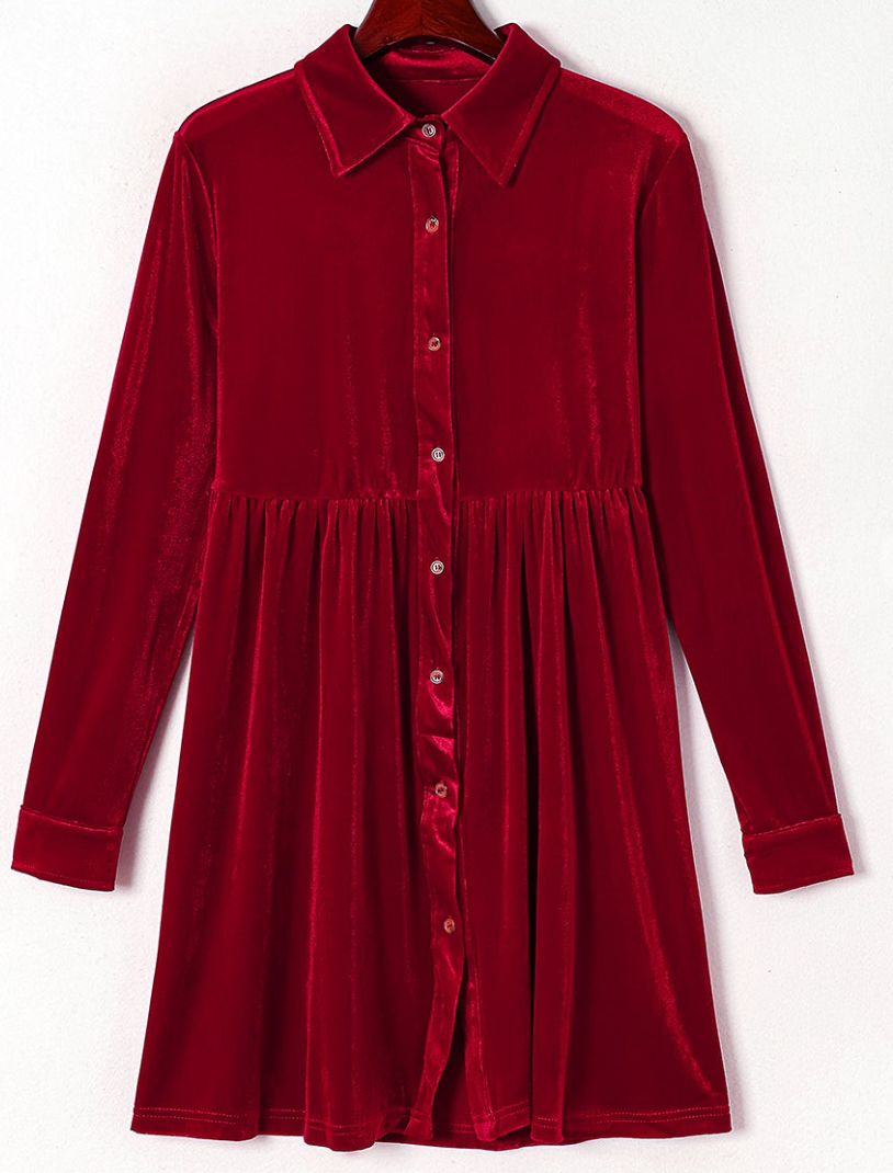 Velvet Ruffle Dress RED
