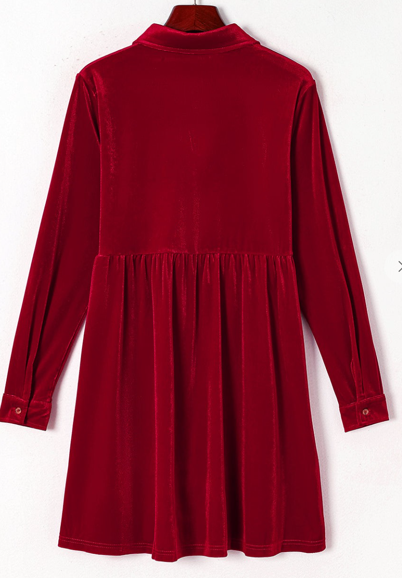 Velvet Ruffle Dress RED