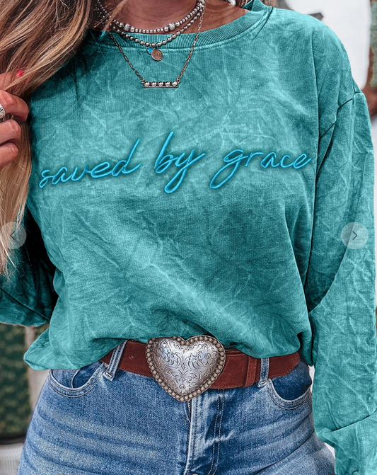 Saved By Grace Mineral Sweatshirt TEAL