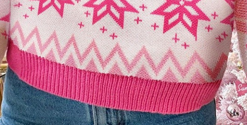 Geo Snowflake 1/4 Zip Sweater PINK