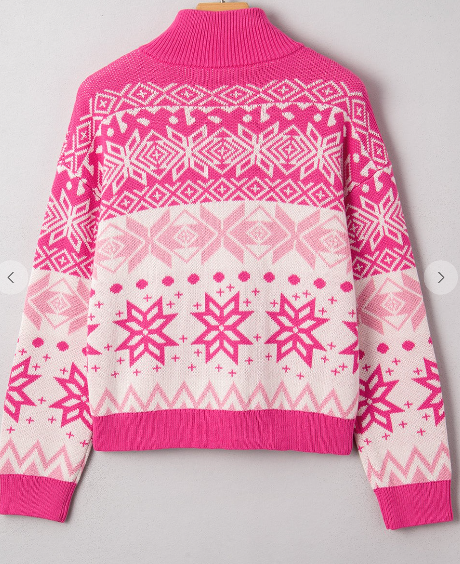 Geo Snowflake 1/4 Zip Sweater PINK