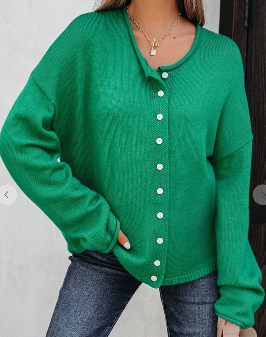 Knit Drop Shoulder Sweater Cardi GREEN
