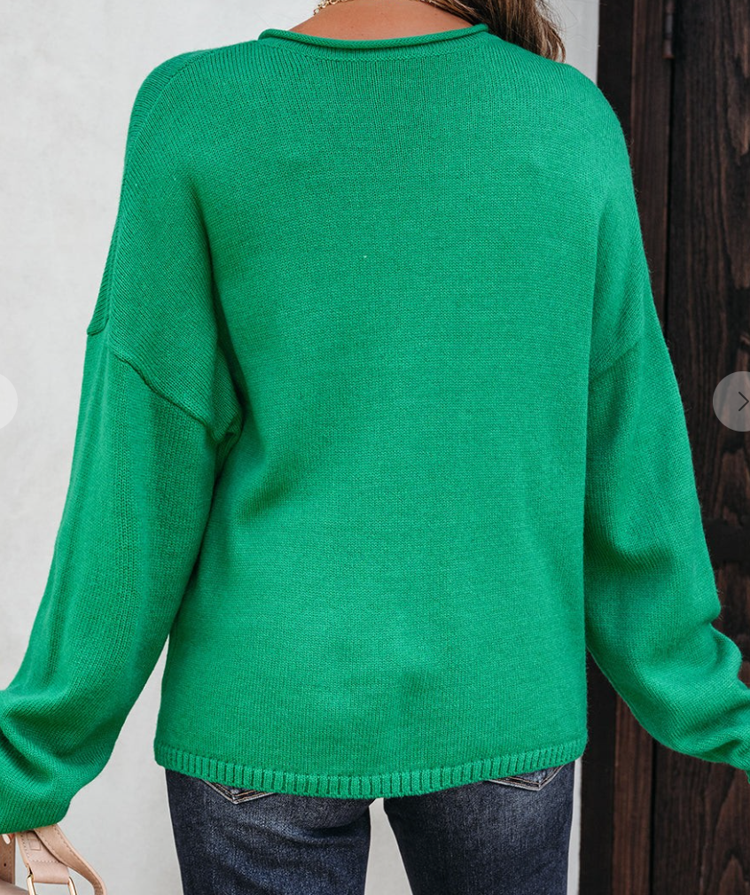 Knit Drop Shoulder Sweater Cardi GREEN
