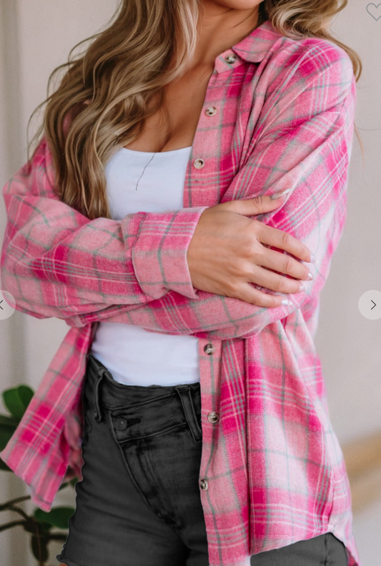 Plaid Flannel W/ Pockets PINK