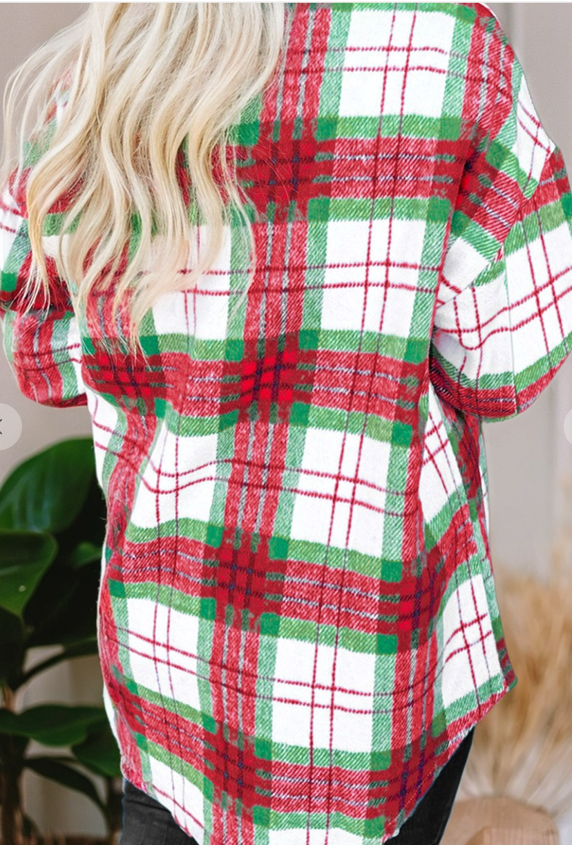 CHRISTmas Plaid Flannel Shacket RED