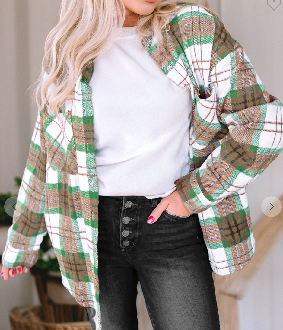CHRISTmas Plaid Flannel Shacket KHAKI