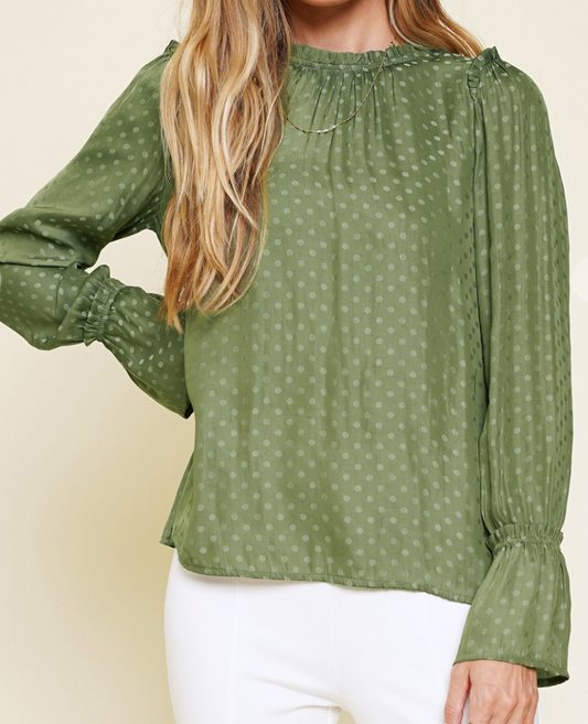 Ruffle Neck/Shoulder Blouse OLIVE