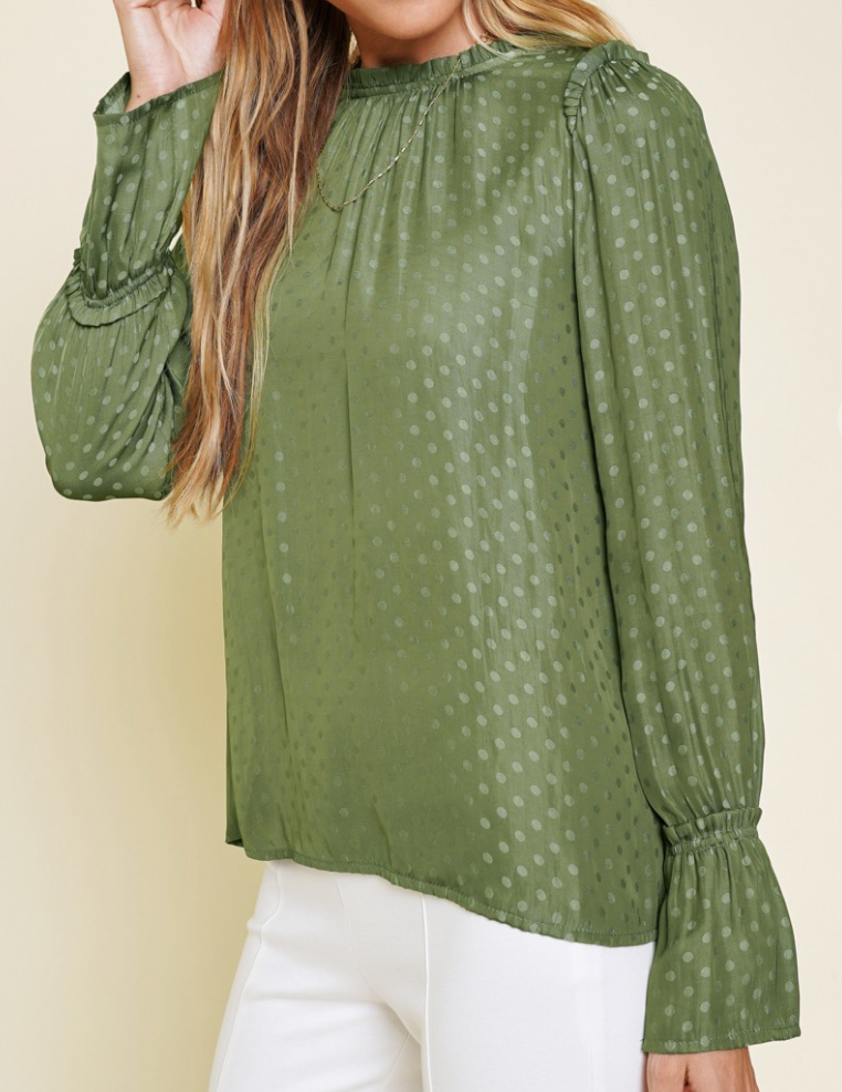 Ruffle Neck/Shoulder Blouse OLIVE
