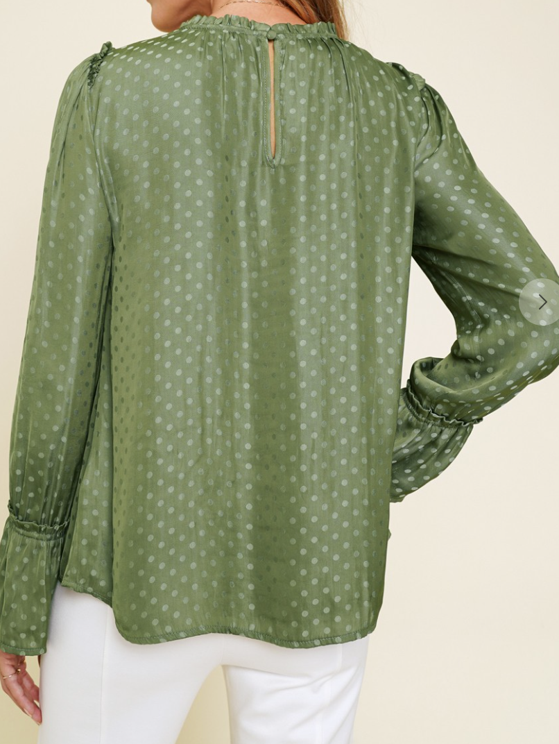 Ruffle Neck/Shoulder Blouse OLIVE
