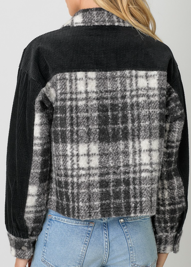 Mixed Media Cropped Shacket B&W