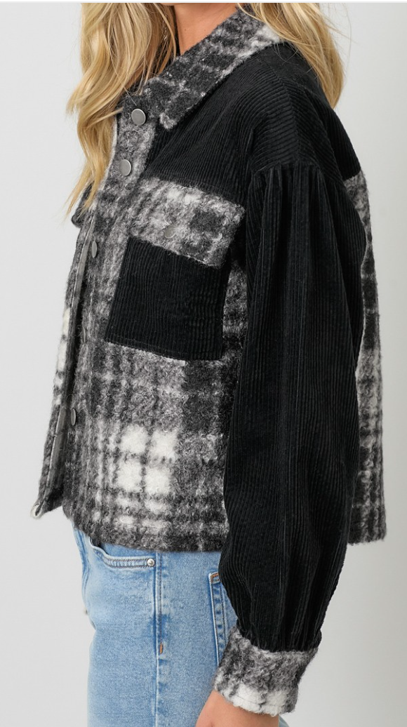 Mixed Media Cropped Shacket B&W