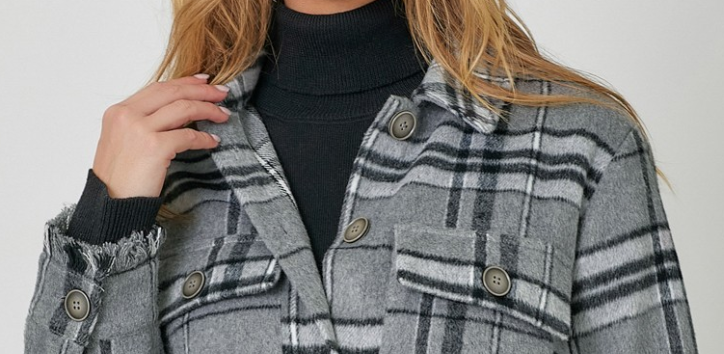 Fringe Detailed Plaid Shacket B&W