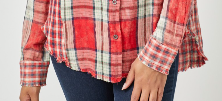 Frayed Plaid Oversized RED