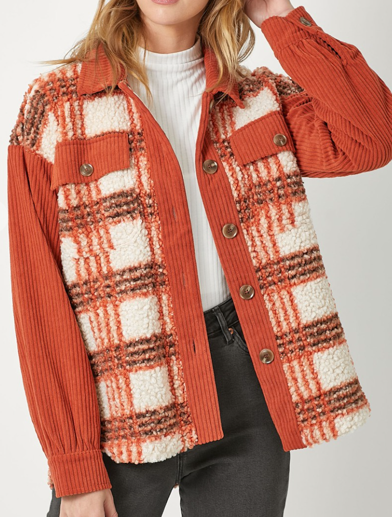 Plaid Cozy Shacket RUST