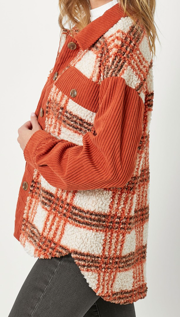 Plaid Cozy Shacket RUST