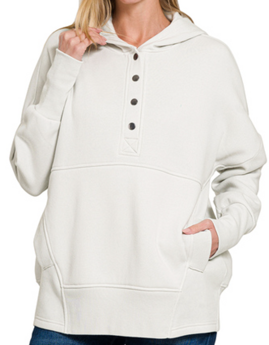 Fleece 1/2 Snap Hooded Sweatshirt BONE
