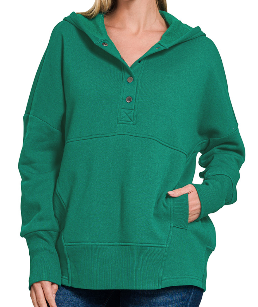 Fleece 1/2 Snap Hooded Sweatshirt GREEN