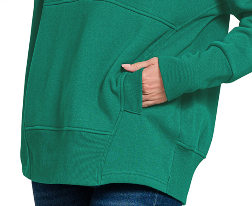 Fleece 1/2 Snap Hooded Sweatshirt GREEN