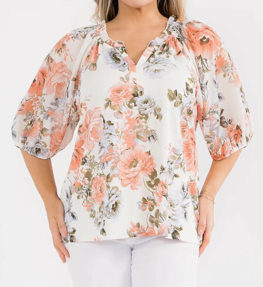 Balloon Sleeve Peasant Blouse PEACH