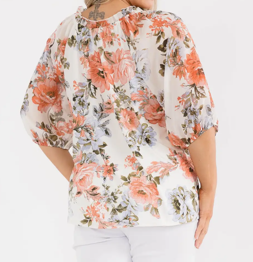 Balloon Sleeve Peasant Blouse PEACH