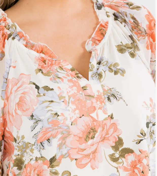 Balloon Sleeve Peasant Blouse PEACH