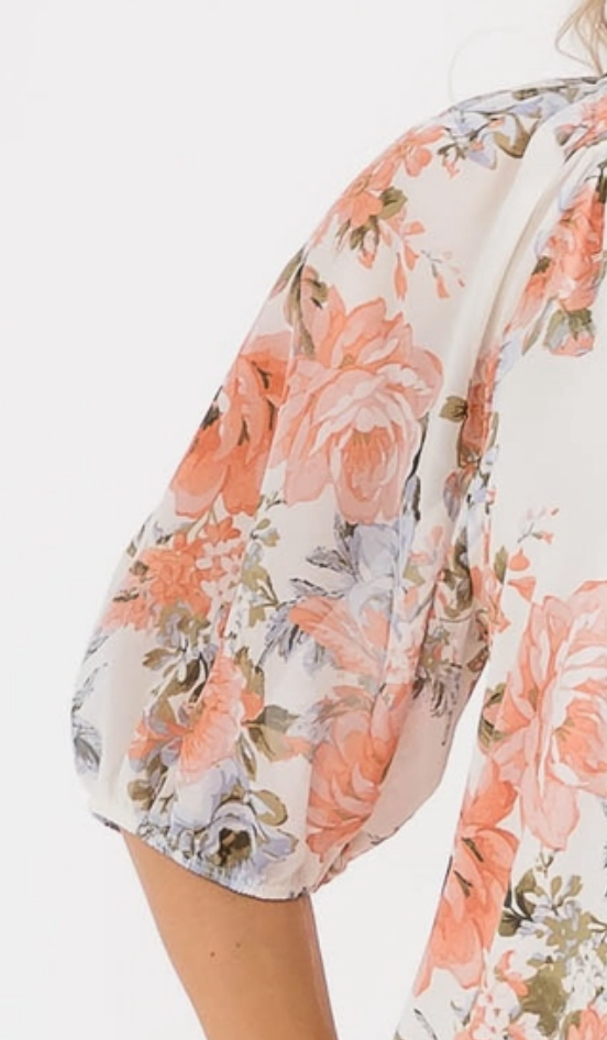 Balloon Sleeve Peasant Blouse PEACH