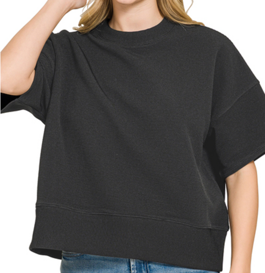 Effortless Ribbed Tee BLACK