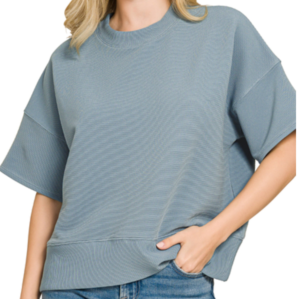 Effortless Ribbed Tee BLUE GRAY