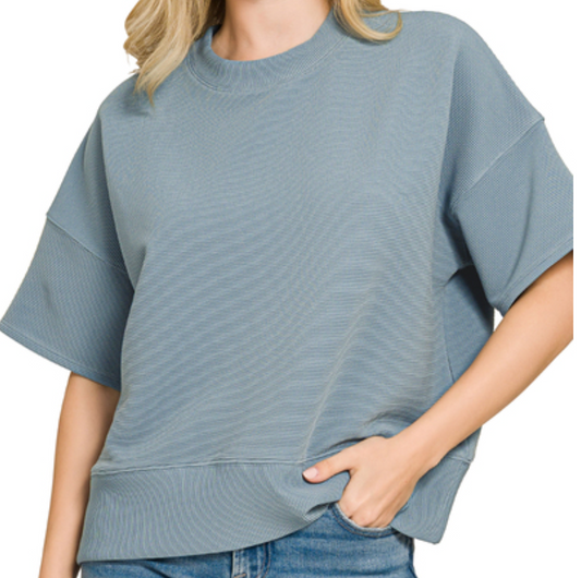 Effortless Ribbed Tee BLUE GRAY