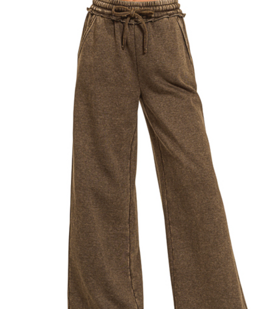 Acid Wash Palazzo Pants 30" ESPRESSO