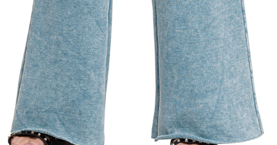 Acid Wash Palazzo Pants 30" BLUE GRAY