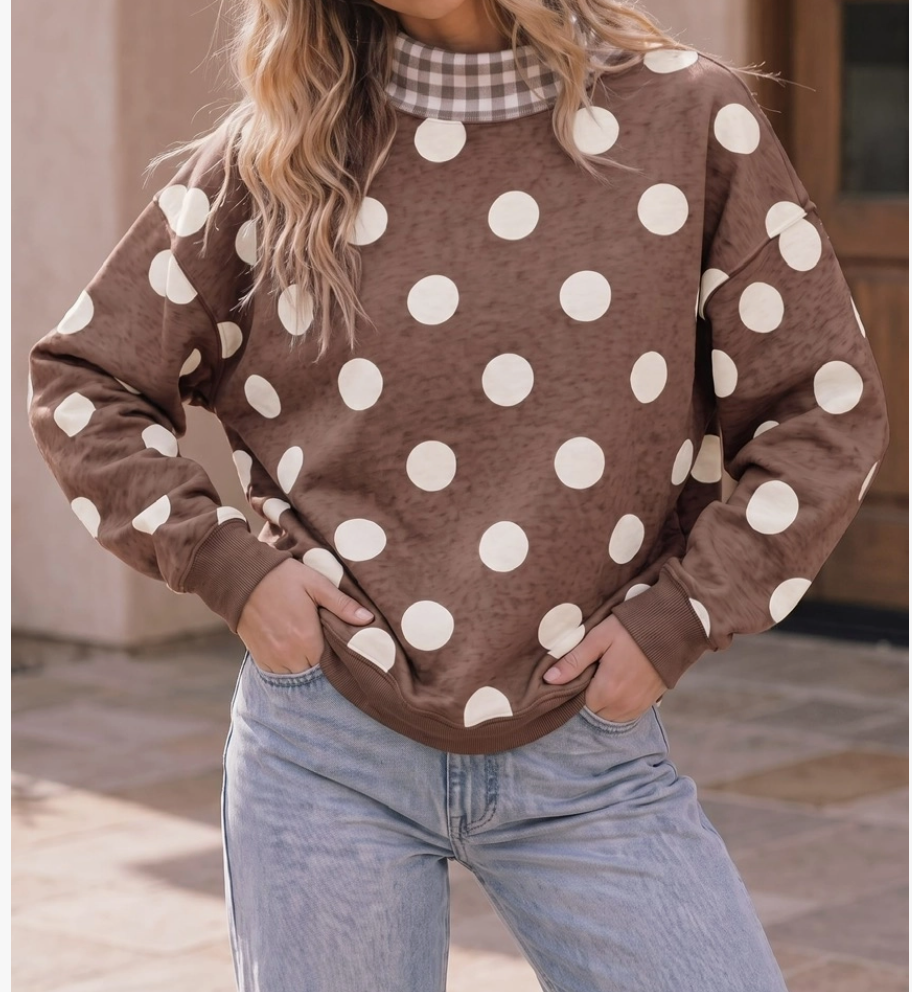 Gingham & Dots Sweatshirt TAUPE