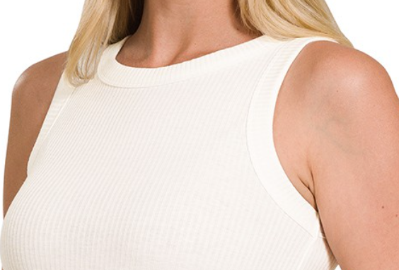 Ribbed Scoop Neck Tank OFF WHITE