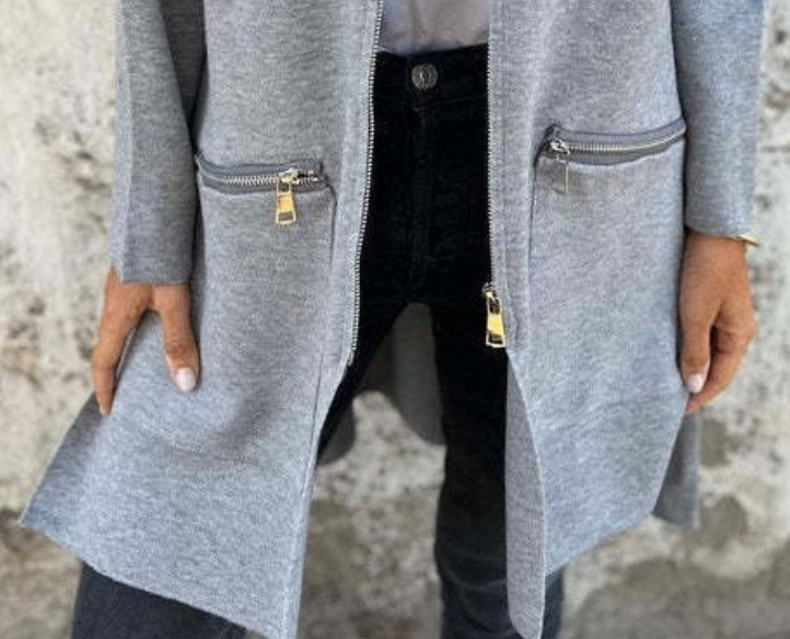 Cardi Length Zip Hoodie Jacket GREY