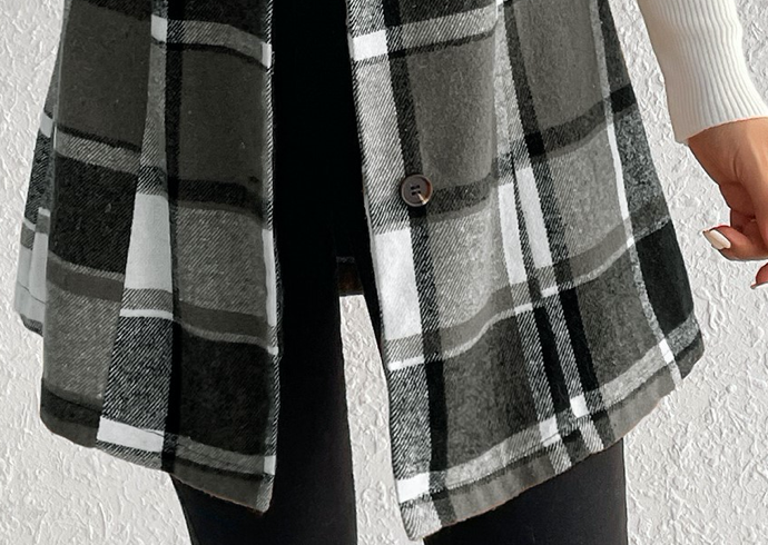 Long Line Placket Plaid Vest BLACK