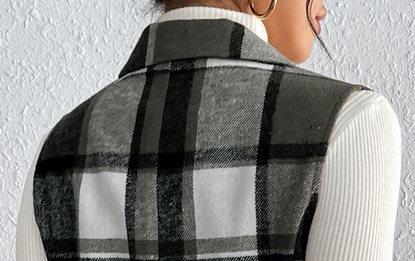 Long Line Placket Plaid Vest BLACK