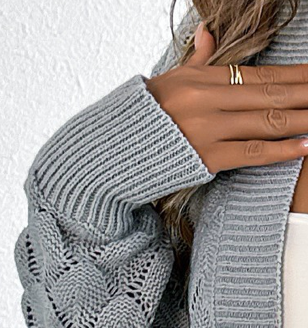 Cropped Pointelle Knit Cardi GREY