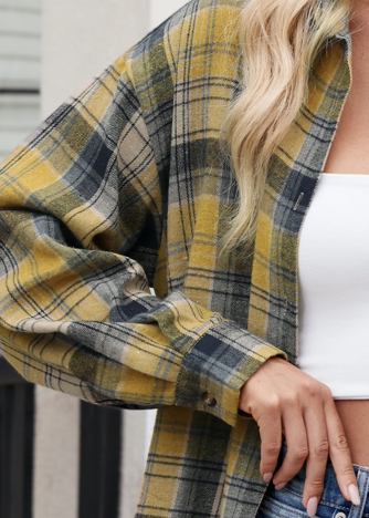 Plaid Print Drop Shoulder Shirt GOLD