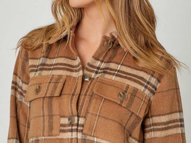 Fringe Detailed Plaid Shacket BROWN