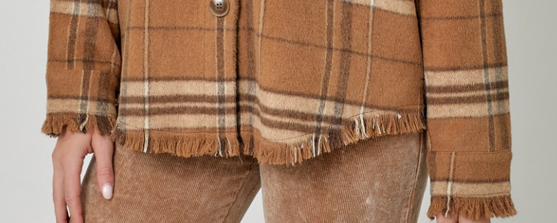 Fringe Detailed Plaid Shacket BROWN