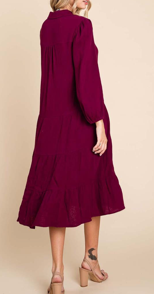 Double Gauze Layered Midi Dress WINE