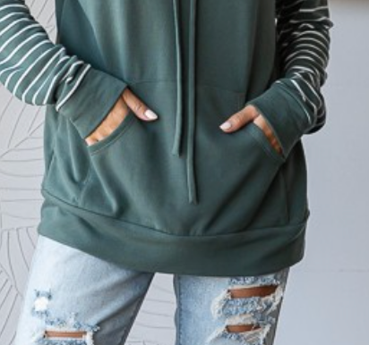 Jeanie Solid/Stripe Hoodie OLIVE