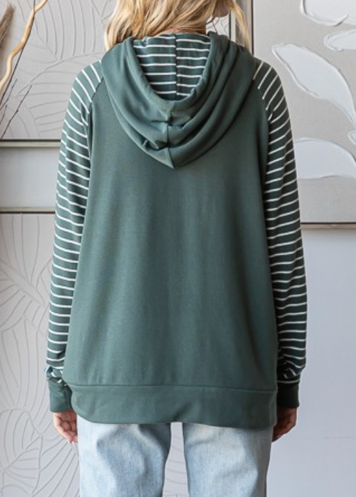 Jeanie Solid/Stripe Hoodie OLIVE